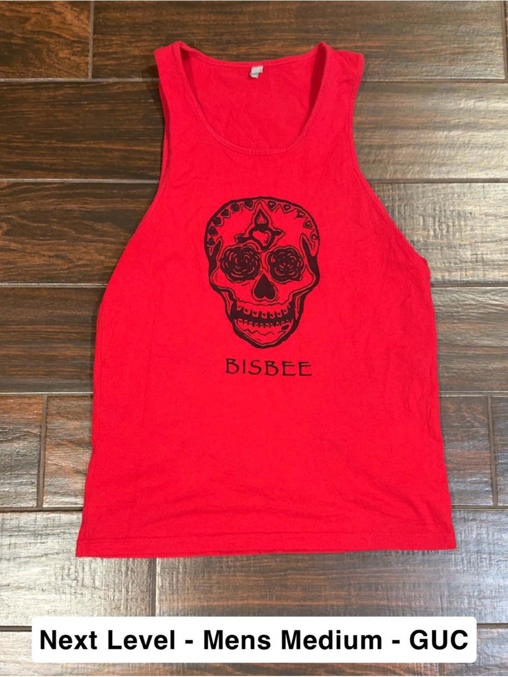 Bisbee Arizona Red Sugar Skull Muscle Tank Top Graphic Cotton Mens Size Medium